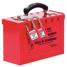 PORTABLE LOCK BOX  WITH BLUE PADLOCK